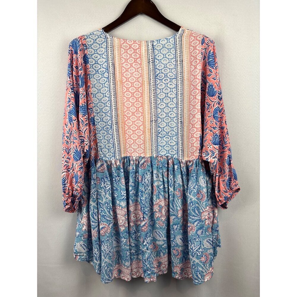 Women’s Sea Bird Size 16 Blue, Orange, & White Floral Blouse - Picture 3 of 5